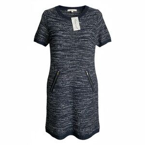 Extra Touch Navy and White Knit Mini Dress